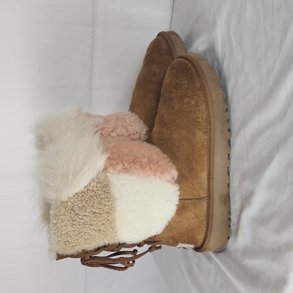 Ugg Classic Patchwork Pink And White Fur Lace Up … - image 6